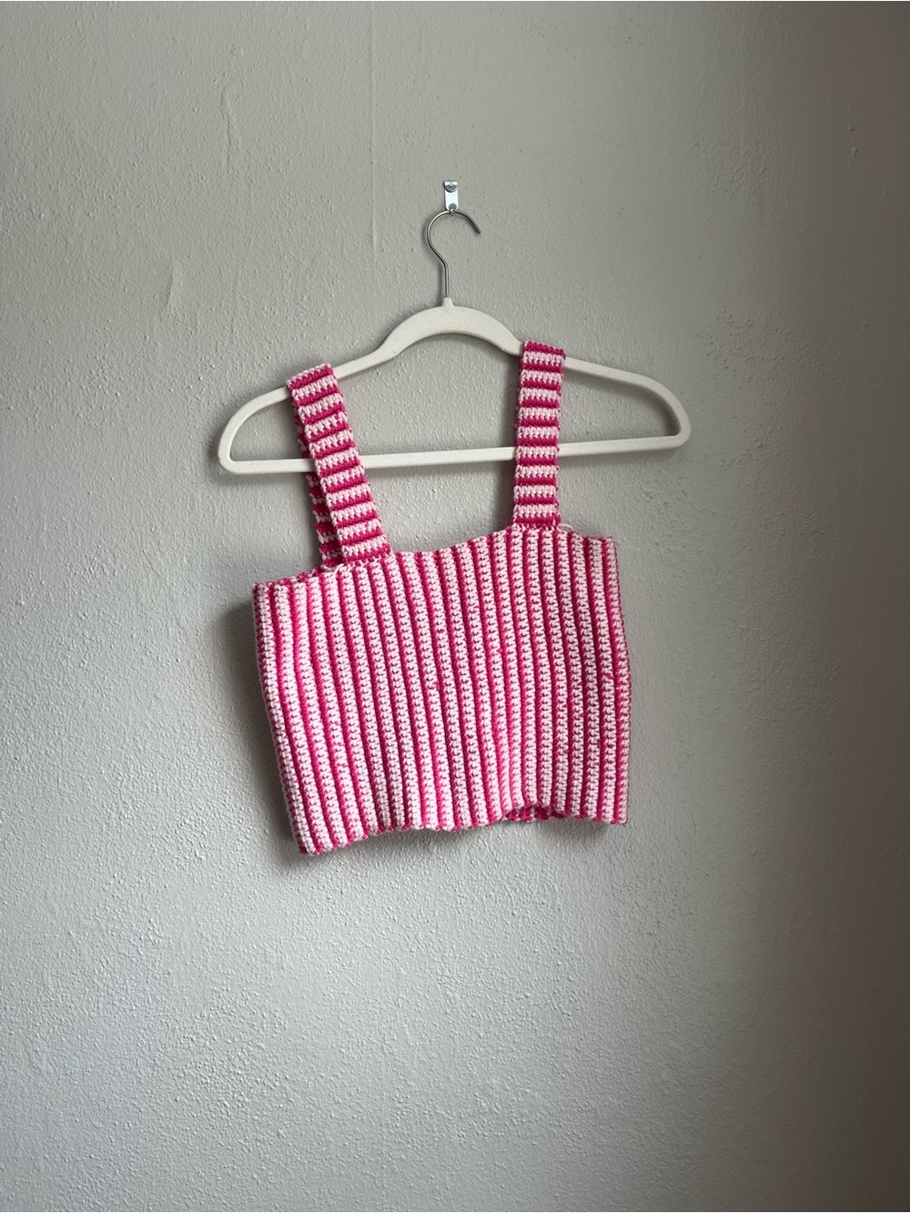 Handmade pink & white striped crochet crop top